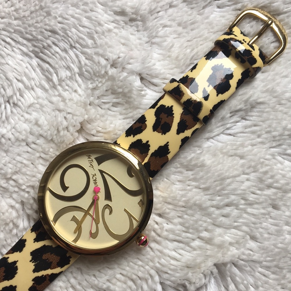 🐆Betsey Johnson EUC Large Floating Numbers Watch Animal Print🐆